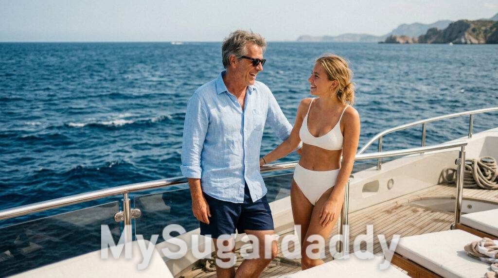 Sugar Daddy und Sugar Baby genießen einen Sommertag auf einer Yacht
